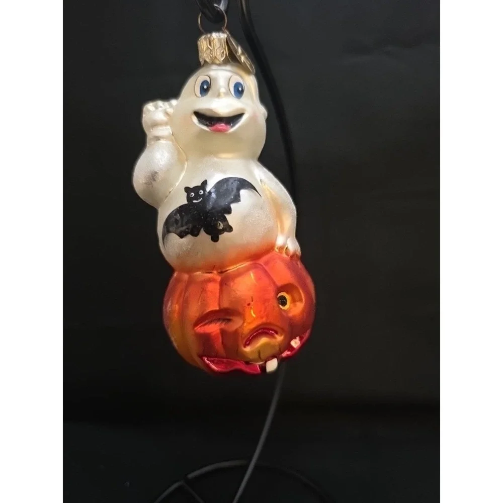 VTG Christopher Radko Trick Or Treat Halloween Witch Glass Ornament Ghost 4.5